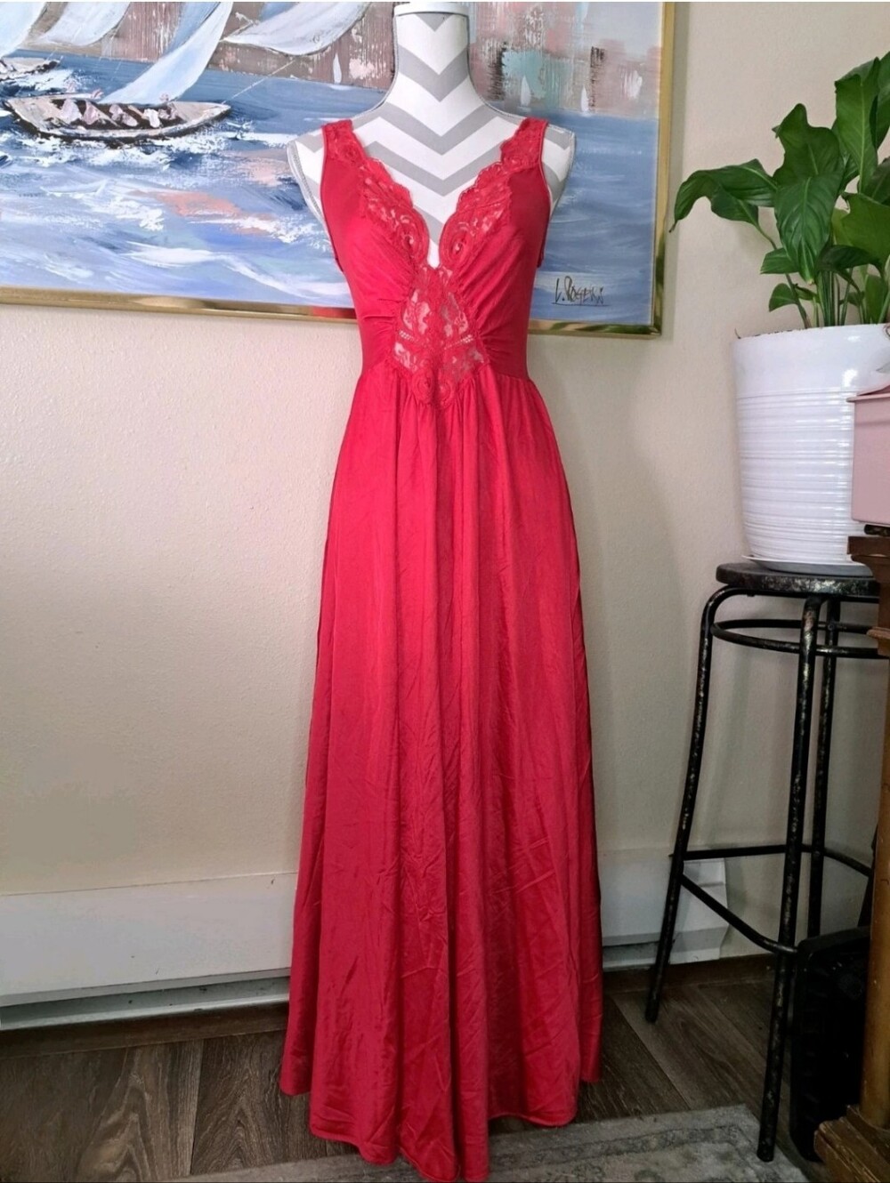 Olga Red Lace-Detail Maxi Dress